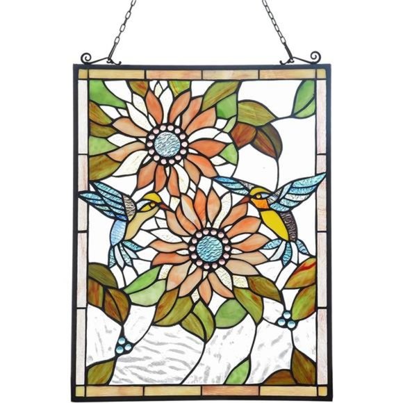 Accents Sunflower Humming Bird Rectangle Stained Glass Window